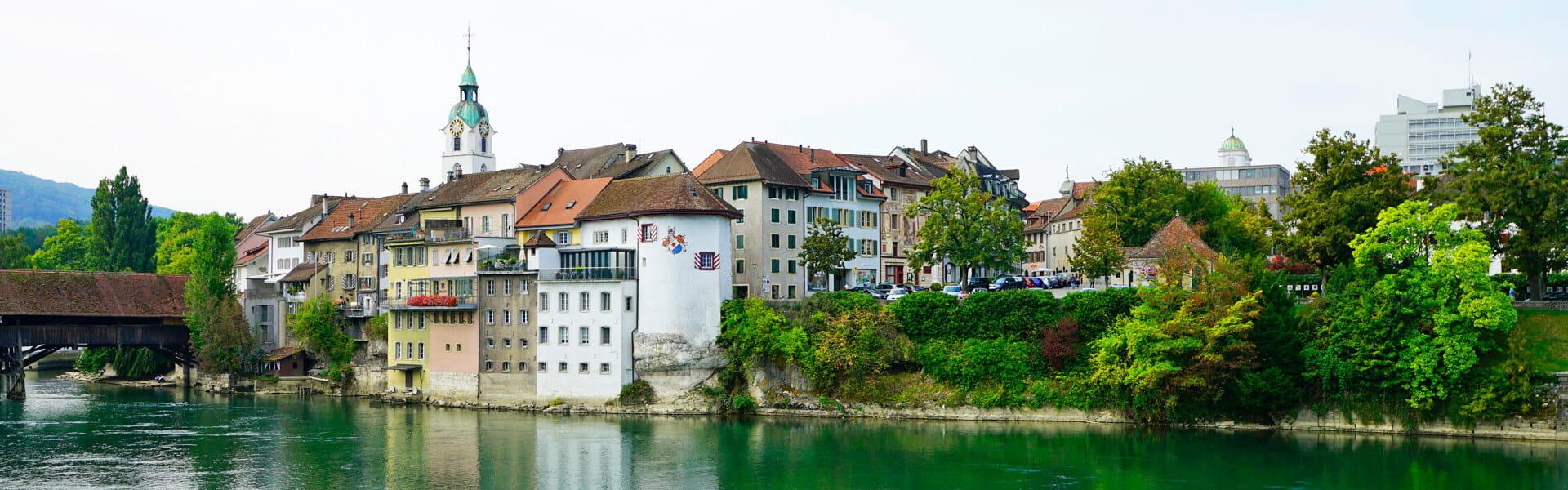 Panorama of Olten old town along the Aare