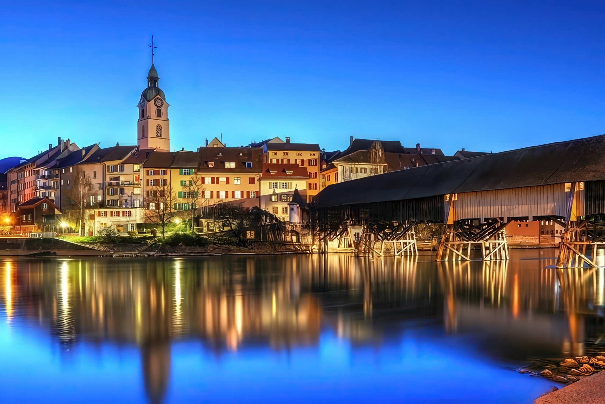 Olten skyline in the blue hour